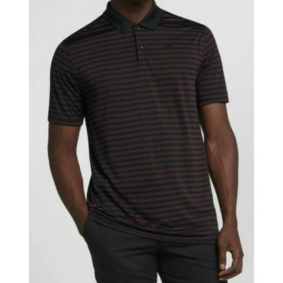 Nike Other - Nike Dri-Fit Striped Black/Burgundy Golf Short Sleeve Collared Polo Men Sz XL